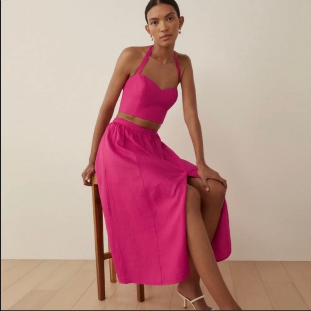 NWT Reformation PINK ORSO LINEN TWO PIECE SET Size 6